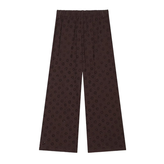 Damen weit geschnittene Hose mit floralem Lochmuster R&B