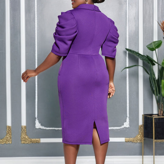 Damen Elegantes Business-Kleid mit stilvollem Wickel-Design und Puffärmeln R&B