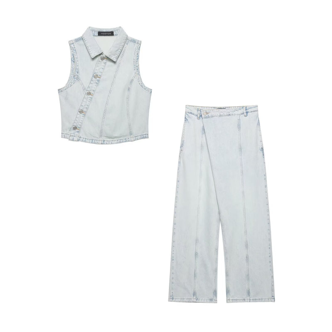 Damen weite High-Waist Jeans mit dekorativen Nähten und lässigem Schnitt R&B