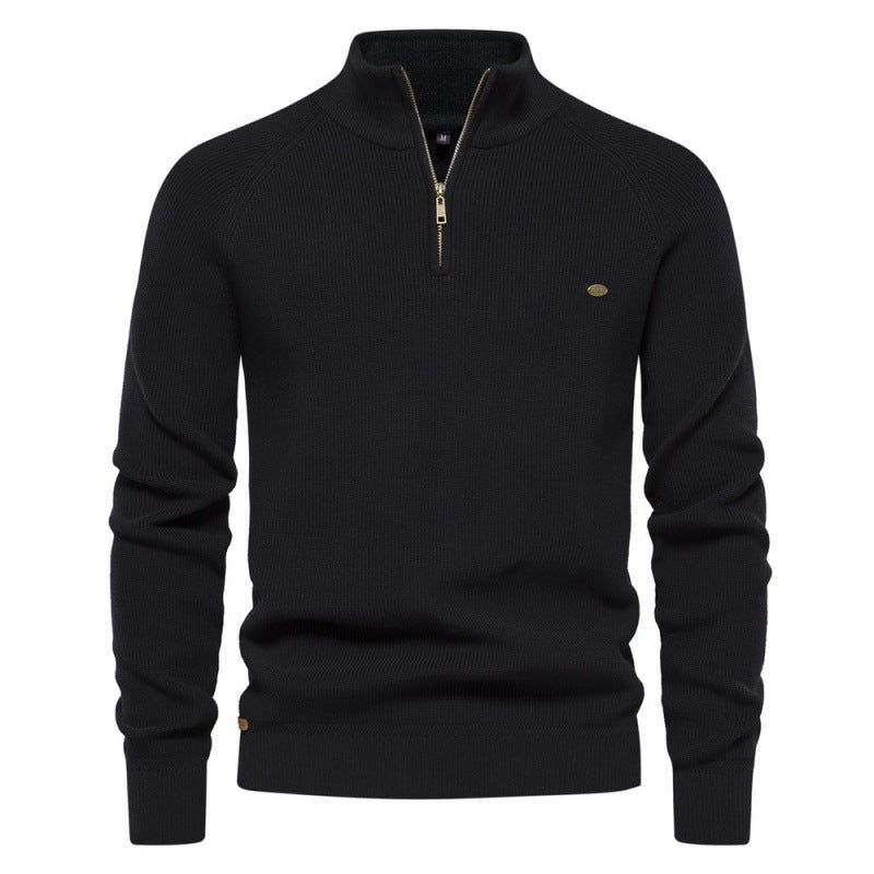 Herren Strickpullover mit halbem Reißverschluss und sportlichen Details R&B