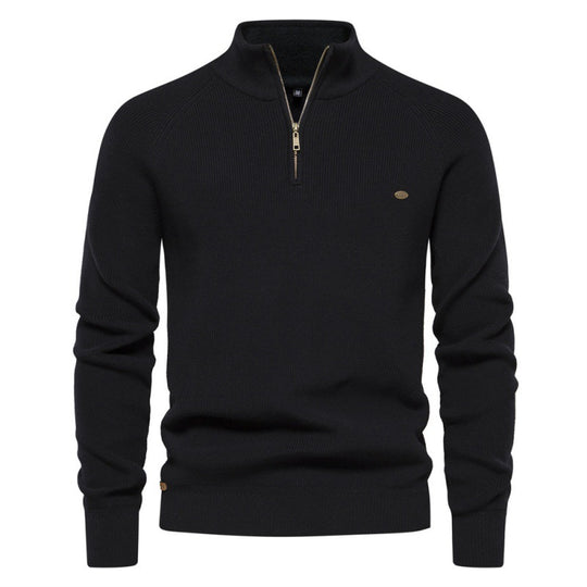 Herren Strickpullover mit halbem Reißverschluss und sportlichen Details R&B
