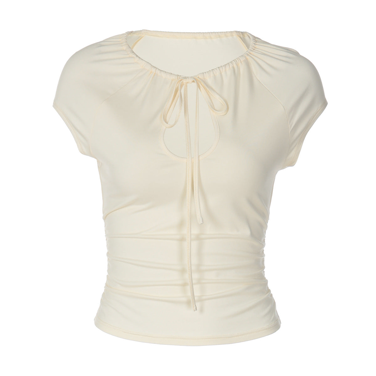 Damen figurbetontes Kurzarmshirt mit Dekolleté und Raffung R&B