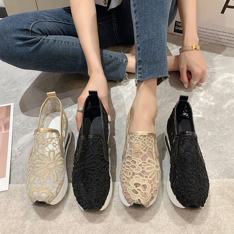 Damen Slip-On Sneakers mit eleganter Spitzenoberfläche und bequemer Dämpfung R&B
