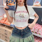 Damen Crop-T-Shirt mit kreativem BuchliR&Bhaber-Design und R&Brnem Aufdruck R&B