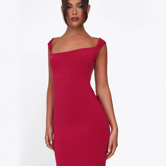 Damen nan körperbetontes Abendkleid mit quadratischem Ausschnitt und breiten Trägern R&B