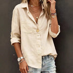 Damen Leinenbluse mit lässigem Schnitt und praktischer Brusttasche R&B