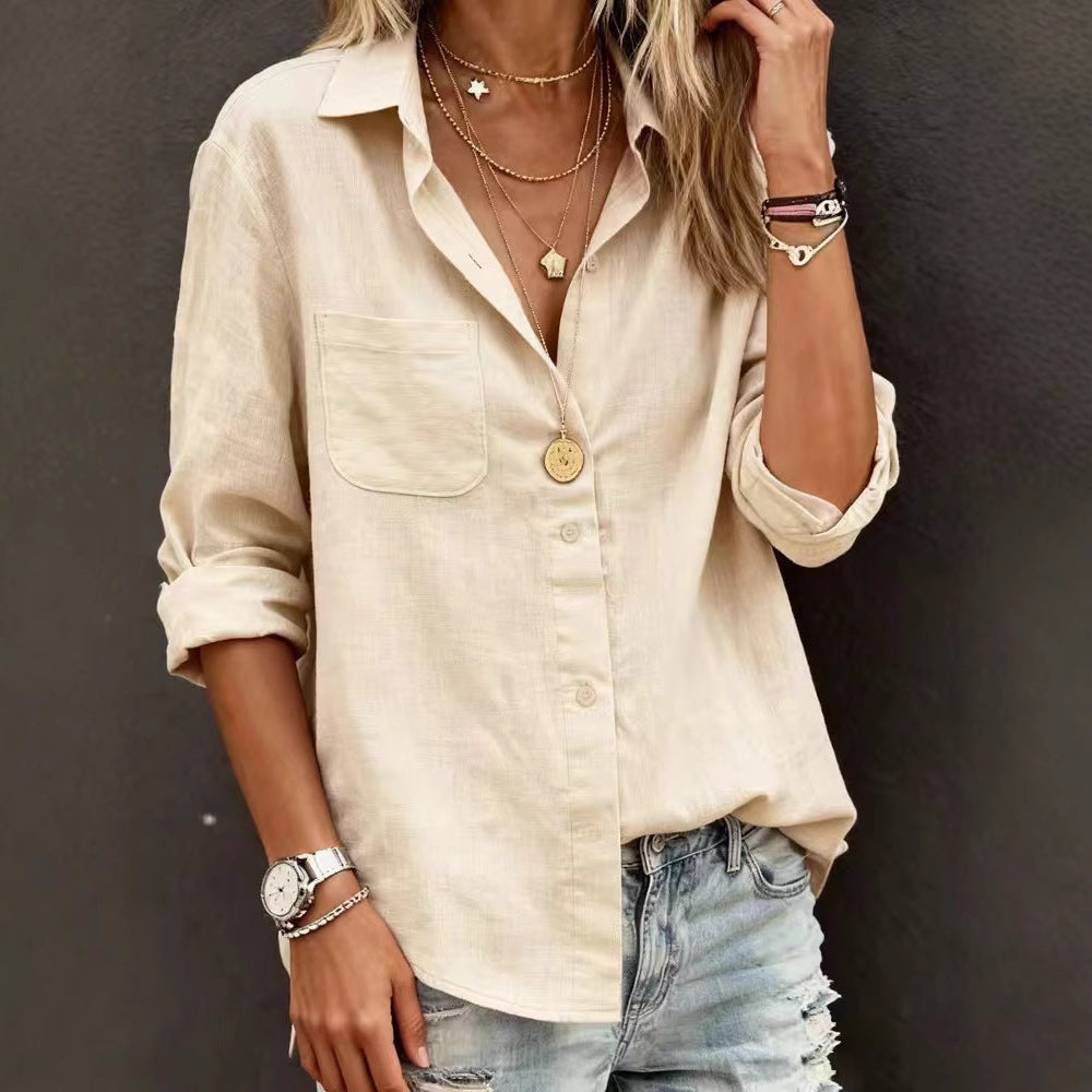 Damen Leinenbluse mit lässigem Schnitt und praktischer Brusttasche R&B