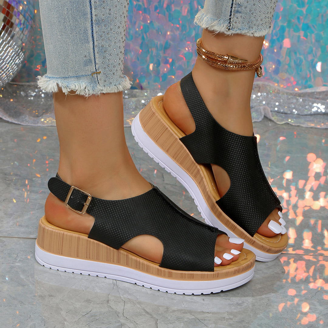 Damen Wedge-Sandalen mit perforiertem Obermaterial und verstellbarem Riemen R&B