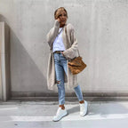 Damen Grobstrickjacke mit offener Front und lässigen Ärmeln R&B