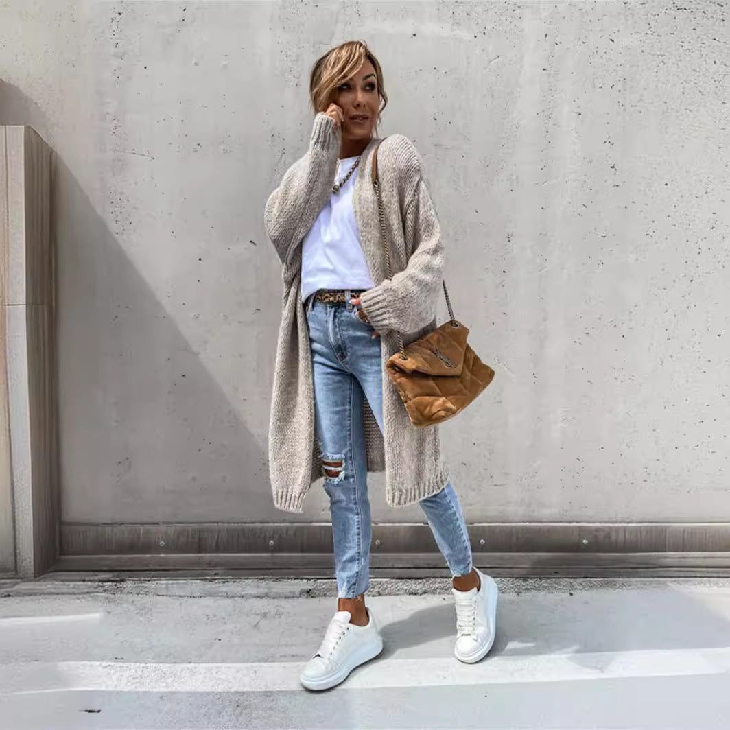 Damen Grobstrickjacke mit offener Front und lässigen Ärmeln R&B