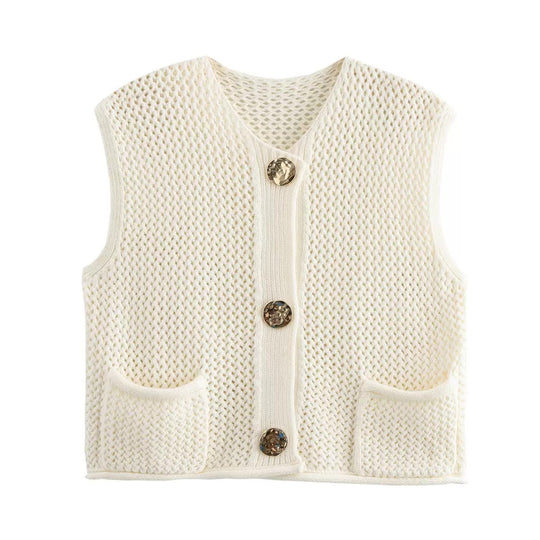 Damen Strickweste mit Knopfleiste und Taschen R&B