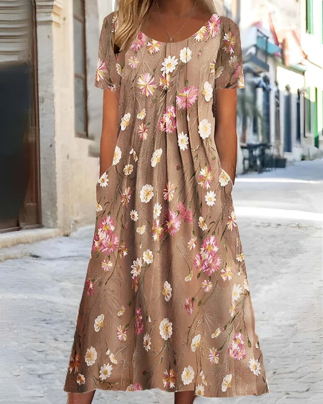 Damen Maxikleid mit floralem Design und praktischen Taschen Heidi-Mode