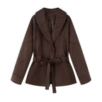 Damen elegante Wildlederjacke mit Taillengürtel R&B