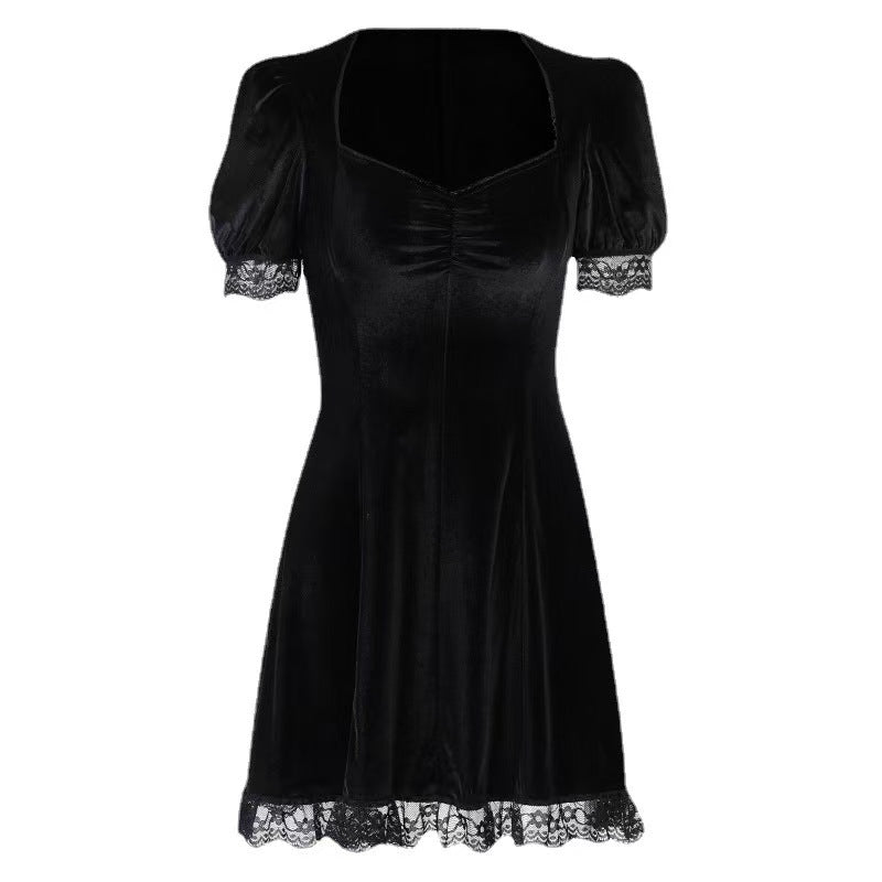 Damen Verspieltes Mini-Kleid mit Puffärmeln und zarter Spitze R&B