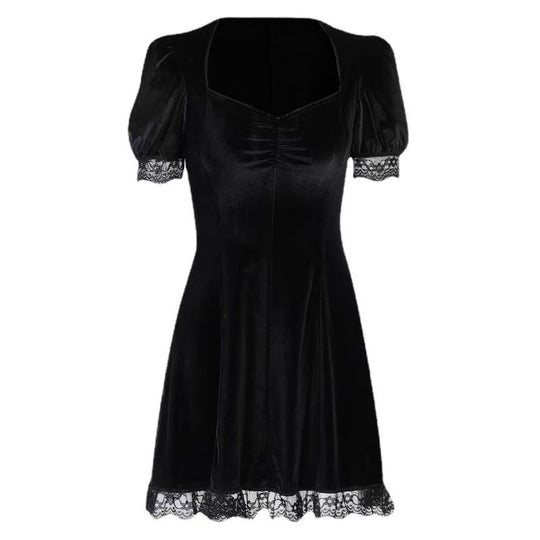 Damen Verspieltes Mini-Kleid mit Puffärmeln und zarter Spitze R&B