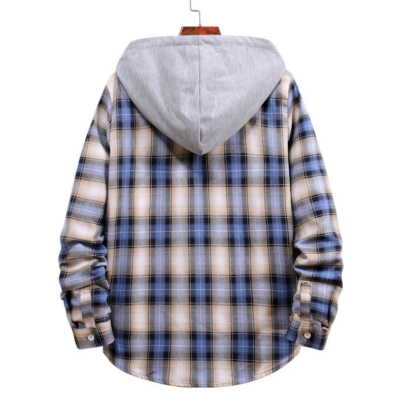 Herren Karohemdjacke mit Kapuze und großzügigen Taschen