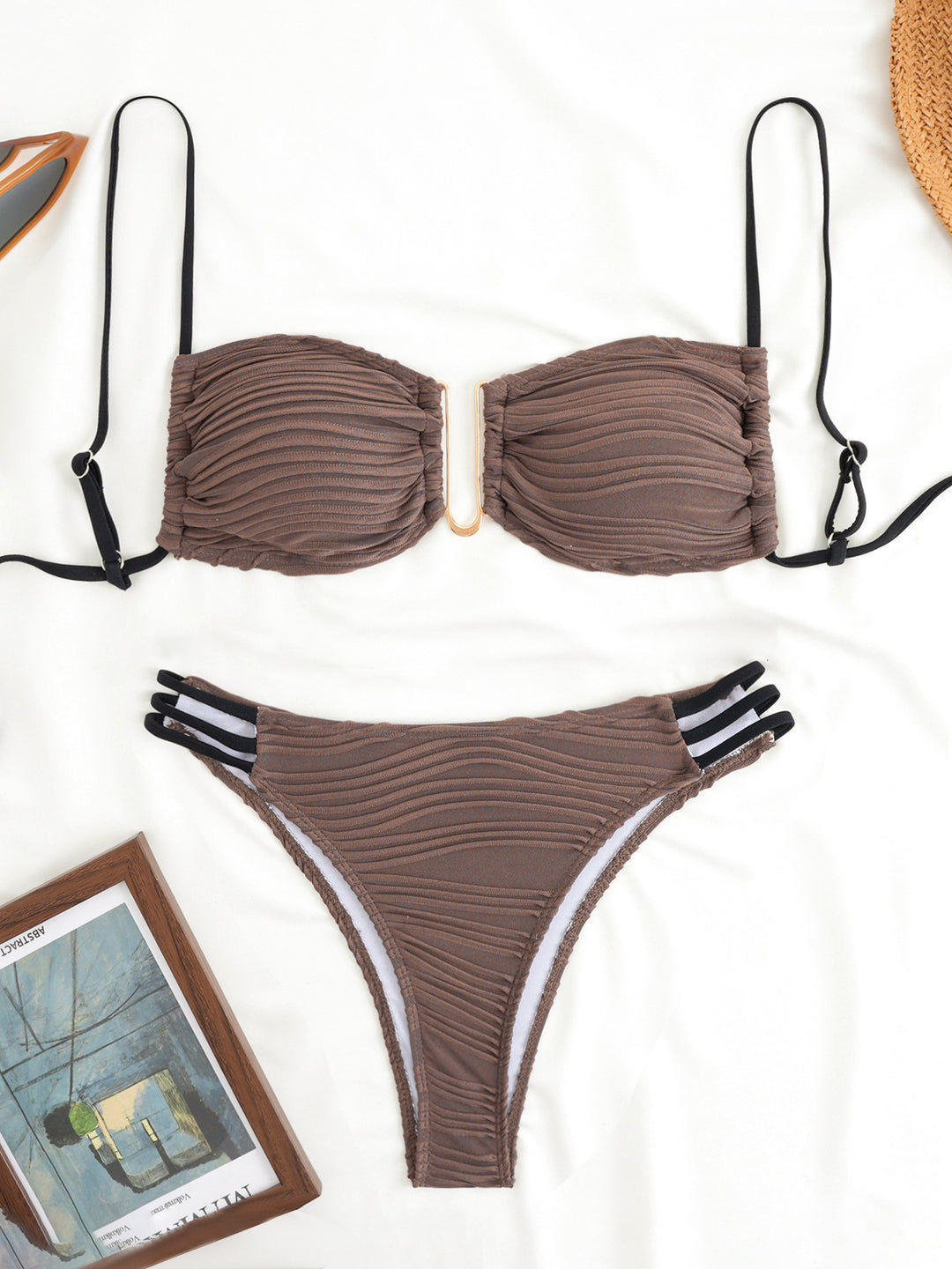 Damen Bandeau-Bikini mit raffiniertem Falten-Design und seitlichen Bindebändern R&B