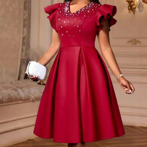 Damen Elegantes Kleid mit funkelndem Strass-Besatz und voluminösen Ärmeln R&B