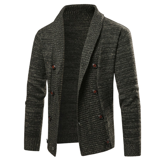 Herren hochwertige Strickjacke mit großem Revers und Knopfdetail R&B