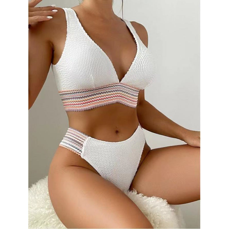 Damen Wellenmuster Bikini-Set mit tiefem V-Ausschnitt R&B