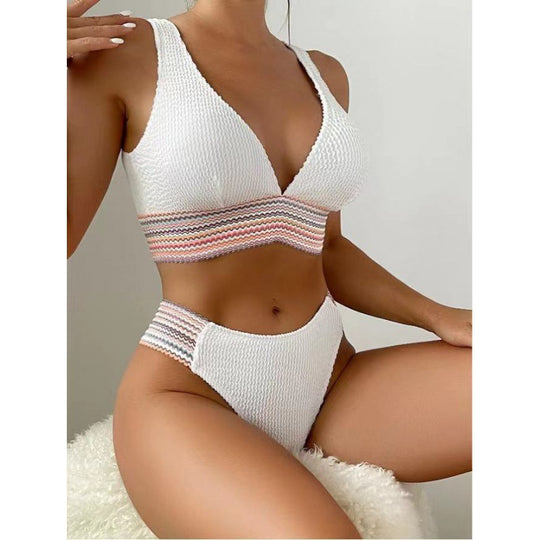Damen Wellenmuster Bikini-Set mit tiefem V-Ausschnitt R&B