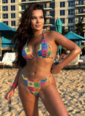 Damen Triangel-Bikini mit buntem geometrischen Muster R&B