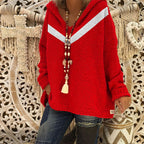 Damen lässiger Kuschel-Hoodie mit tiefem V-Ausschnitt und teilweisen Glitzer-Details R&B