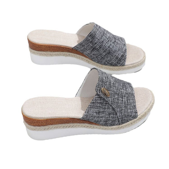 Damen Wedge-Pantoletten mit elastischem Riemendesign und rutschfester Sohle R&B