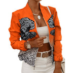 Damen Sportliche Bomberjacke mit Floralem Design und Kontrastierenden Ärmelakzenten R&B