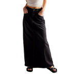 Damen Langer Denim-Rock mit hoher Taille und Taschen