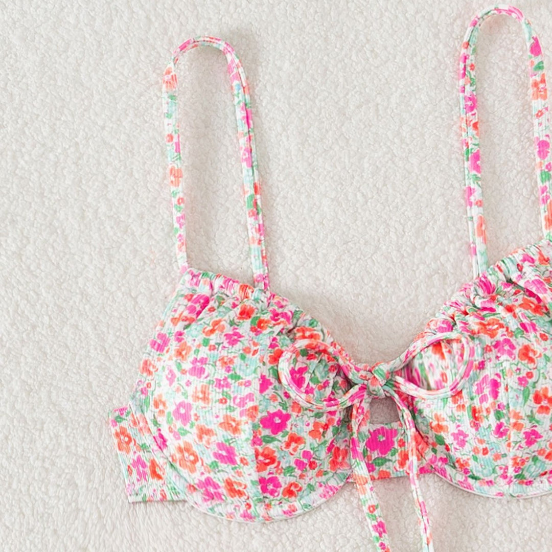 Damen Push-Up-Bikini mit floralem Design und raffinierter Schnürung R&B
