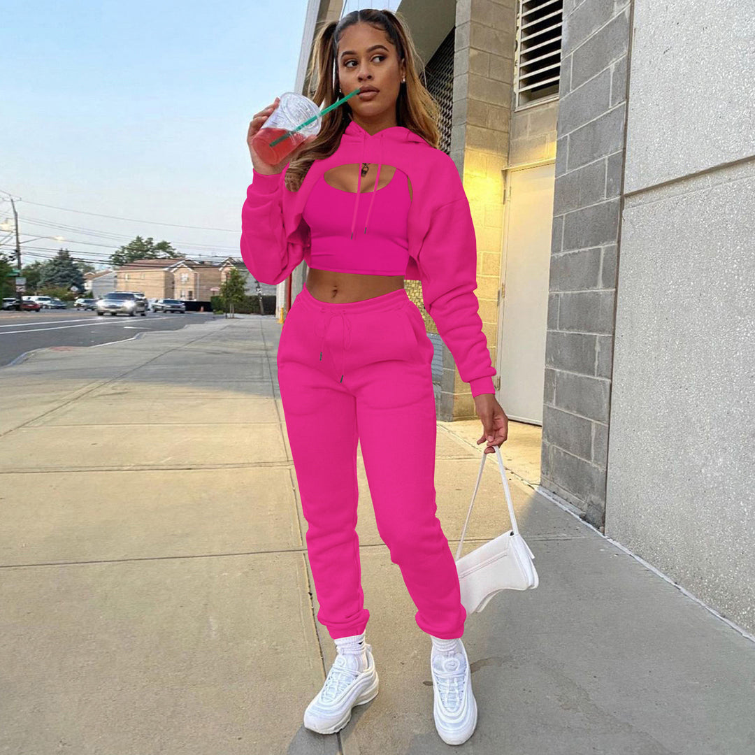 Damen Sportlicher Zweiteiler mit cropped Hoodie und bequemen Jogginghosen R&B