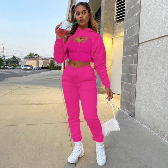 Damen Sportlicher Zweiteiler mit cropped Hoodie und bequemen Jogginghosen R&B