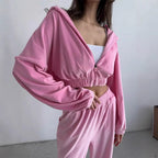Damen trendige Veloursjacke mit weiten Ärmeln und Bund