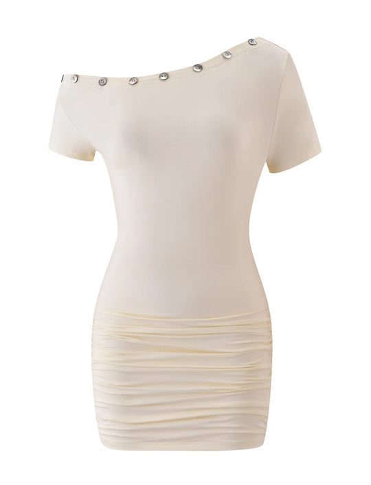 Damen Figurumspielendes Wickeloberteil mit asymmetrischem Ausschnitt und metallischen Knopfdetails R&B