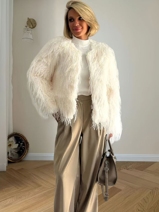Damen Modische Kunstpelzjacke mit voluminösen Ärmeln R&B