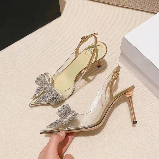 Damen Glamouröse Slingback-Pumps mit eleganter Schleifenverzierung und funkelnden Applikationen R&B