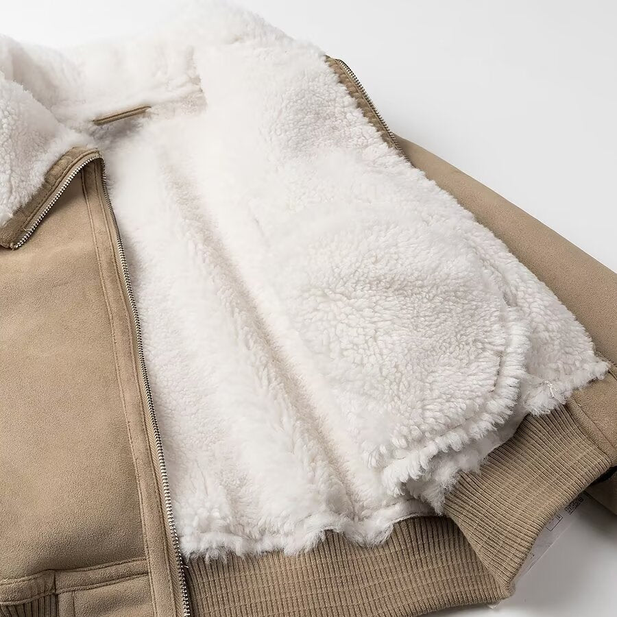 Damen elegante Steppjacke mit weichem Kunstfellkragen und praktischen Taschen R&B