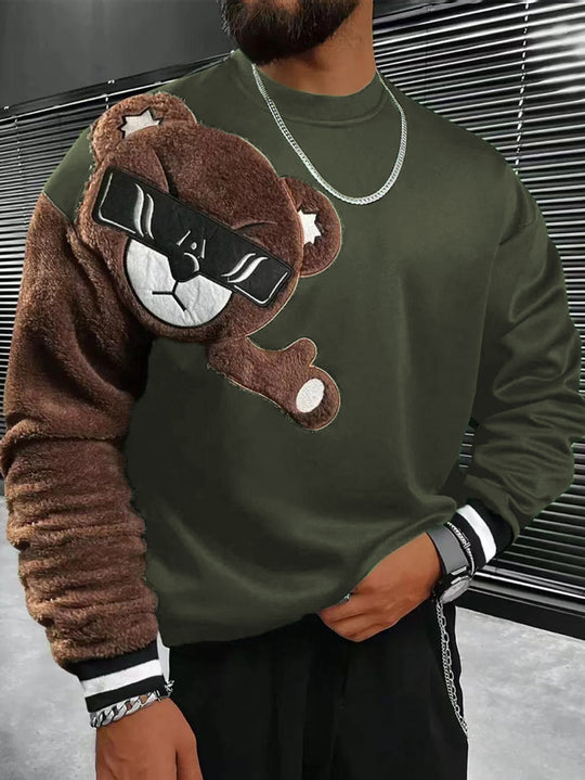 Herren Sweatshirt mit plüschiger Bärenapplikation R&B