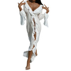 Damen Strandkleid mit raffinierten Rüschen und tiefem V-Ausschnitt R&B