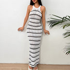 Damen Häkel-Maxikleid mit geometrischem Muster und enganliegendem Schnitt EB