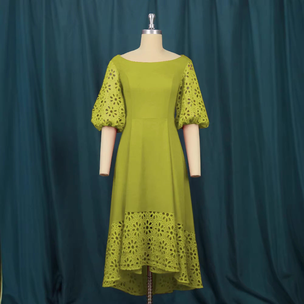 Damen Midi-Kleid mit eleganten Lochmuster-Details R&B