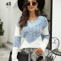 Damen modischer Pullover mit außergewöhnlichem Leopardenmuster und V-Ausschnitt R&B