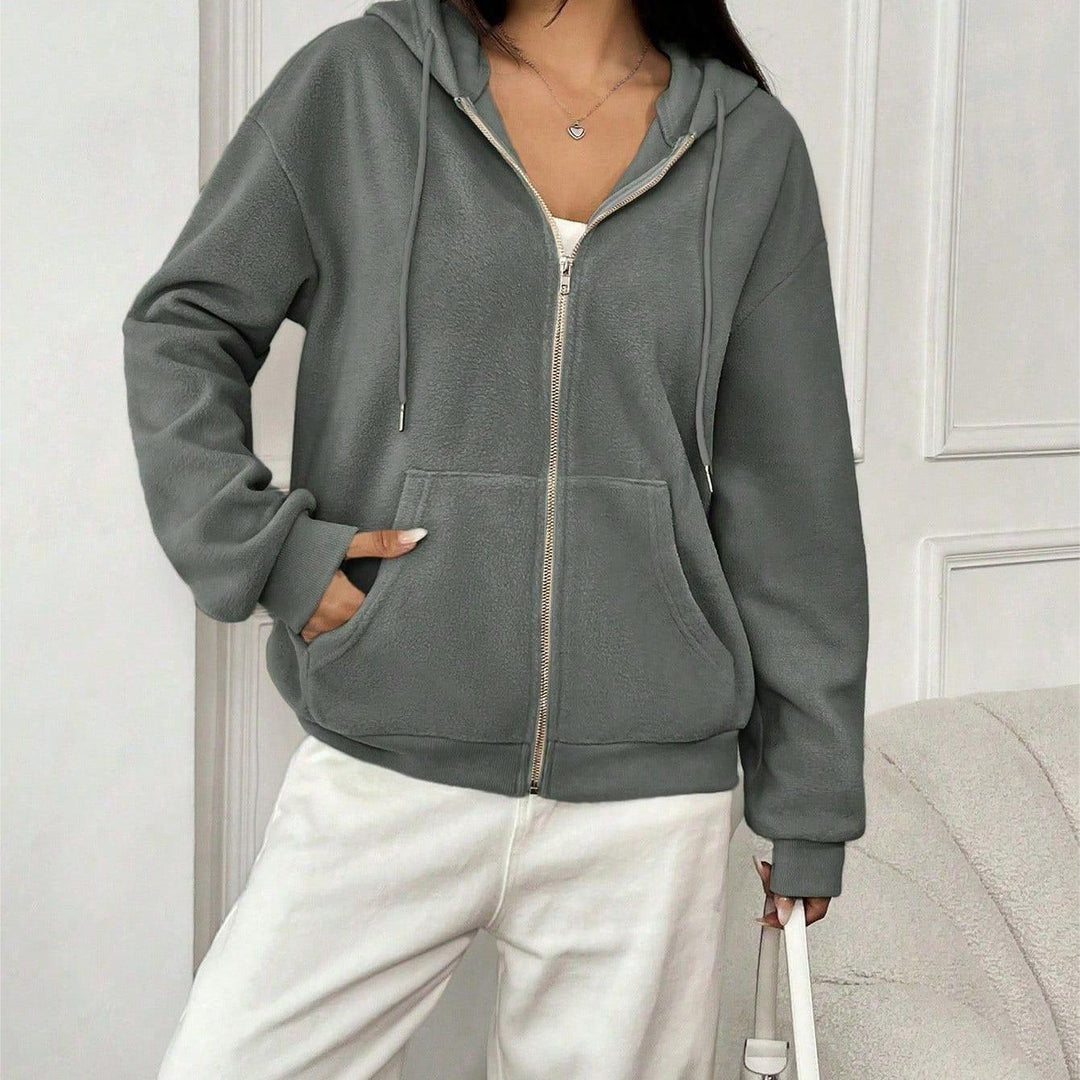 Damen Fleece-Jacke mit durchgehendem Reißverschluss und Kapuze R&B