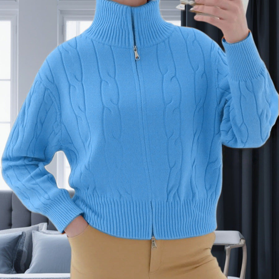 Damen Strickpullover mit hohem Kragen und Zipper R&B