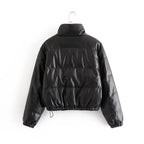 Damen gesteppte Kunstlederjacke mit hochschließendem Kragen und elastischen Bündchen R&B
