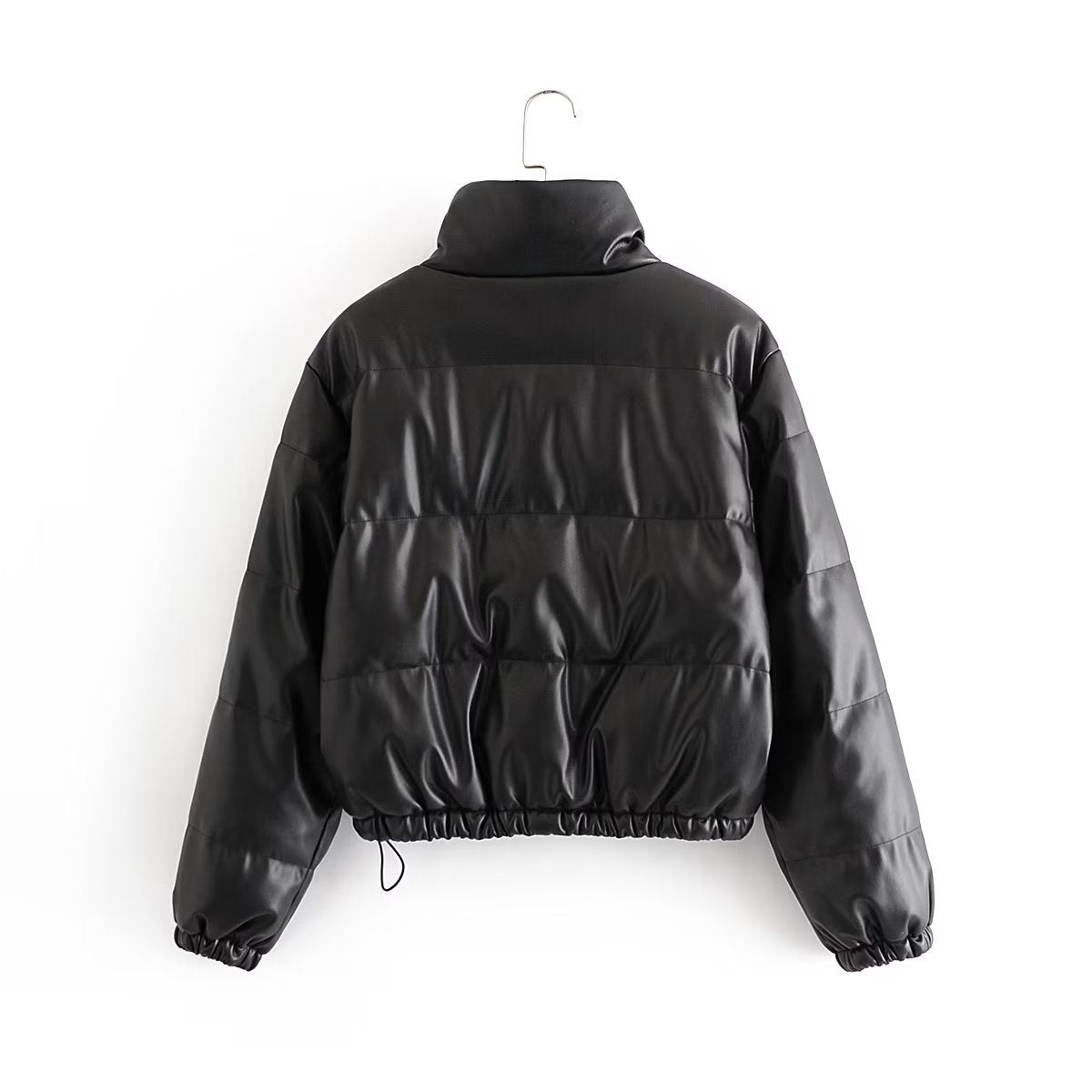 Damen gesteppte Kunstlederjacke mit hochschließendem Kragen und elastischen Bündchen R&B