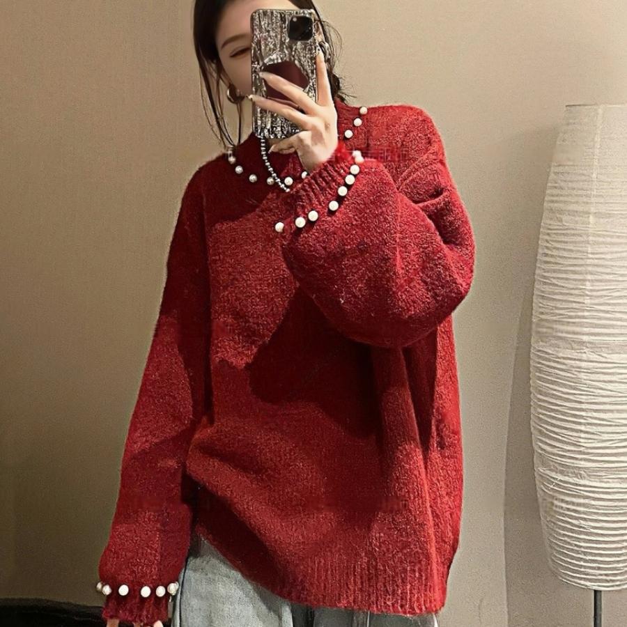 Damen Eleganter Pullover mit Perlendesign und lässigem Schnitt R&B