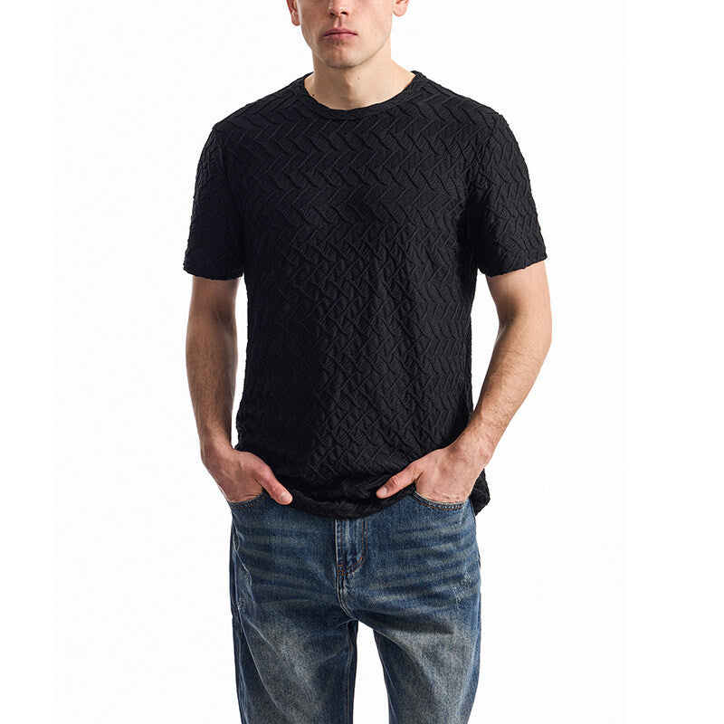 Herren T-Shirt mit strukturiertem Muster und lässiger Passform R&B