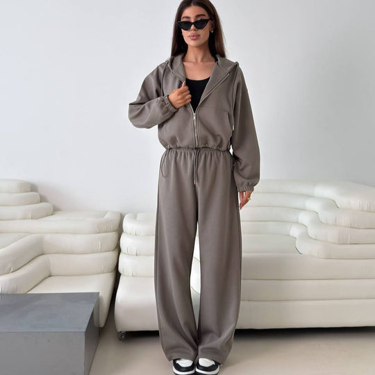 Damen lässige Kapuzenjacke mit hohem Kragen und Reißverschluss R&B